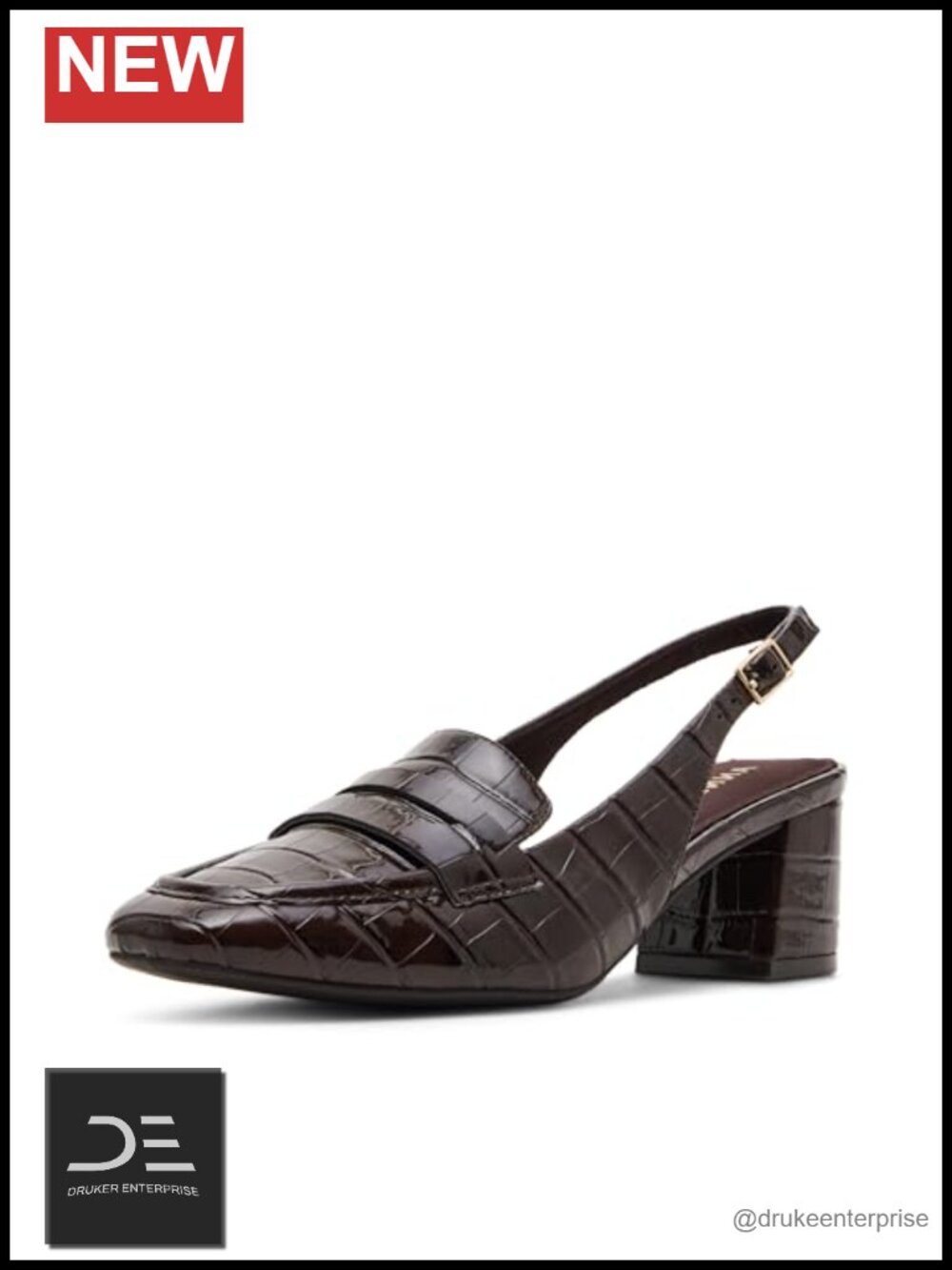 Anne Klein Mona Faux Leather Square Toe Block Heel Loafer Mules